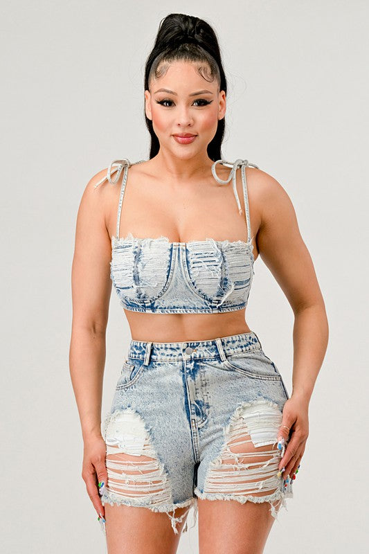 ATHINA No strings attached distressed denim set Coco’s Tee Boutique