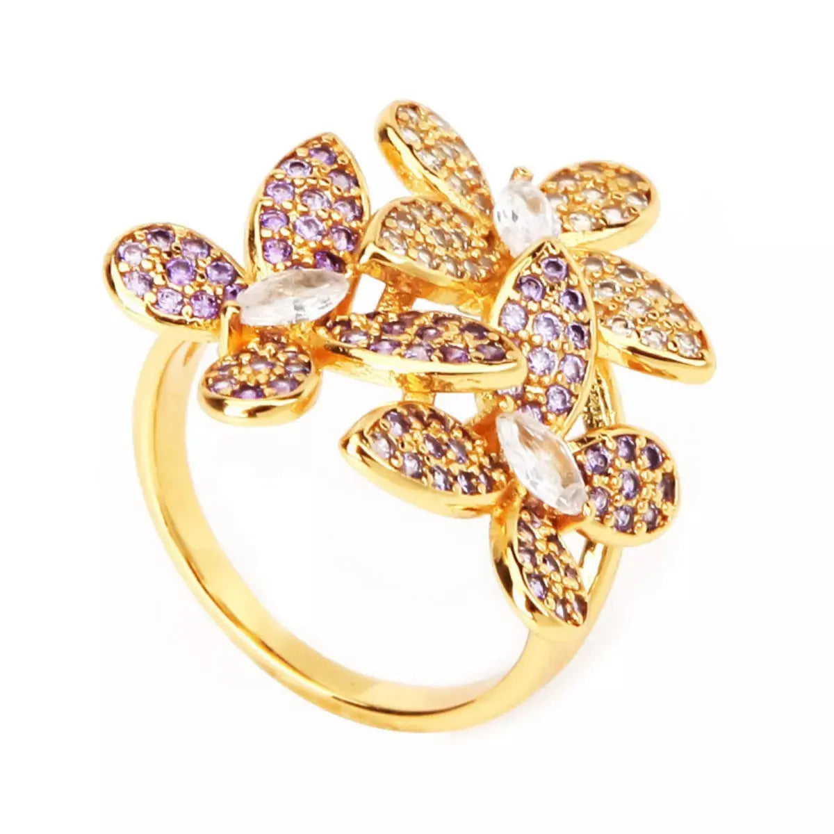 18K Gold-Plated Copper Rhinestone Zircon Flower Ring Simply Love