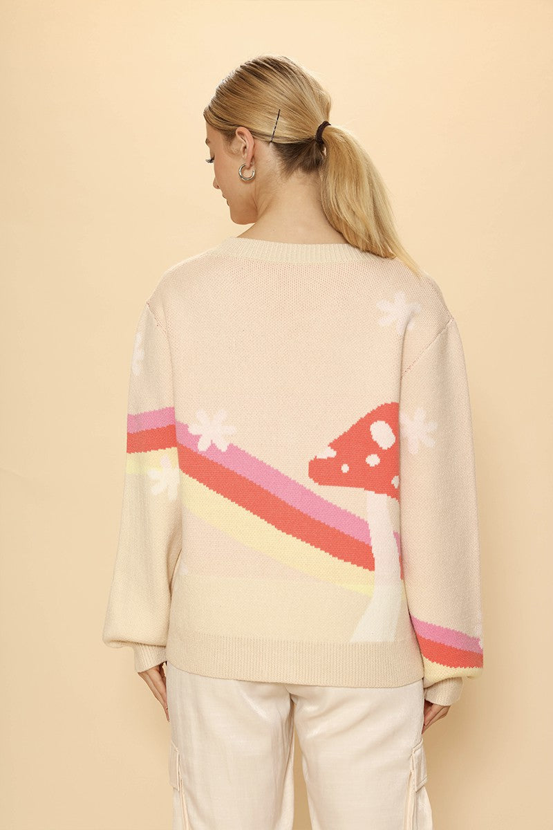 Retro stripe mushroom knit cardigan Miss Sparkling