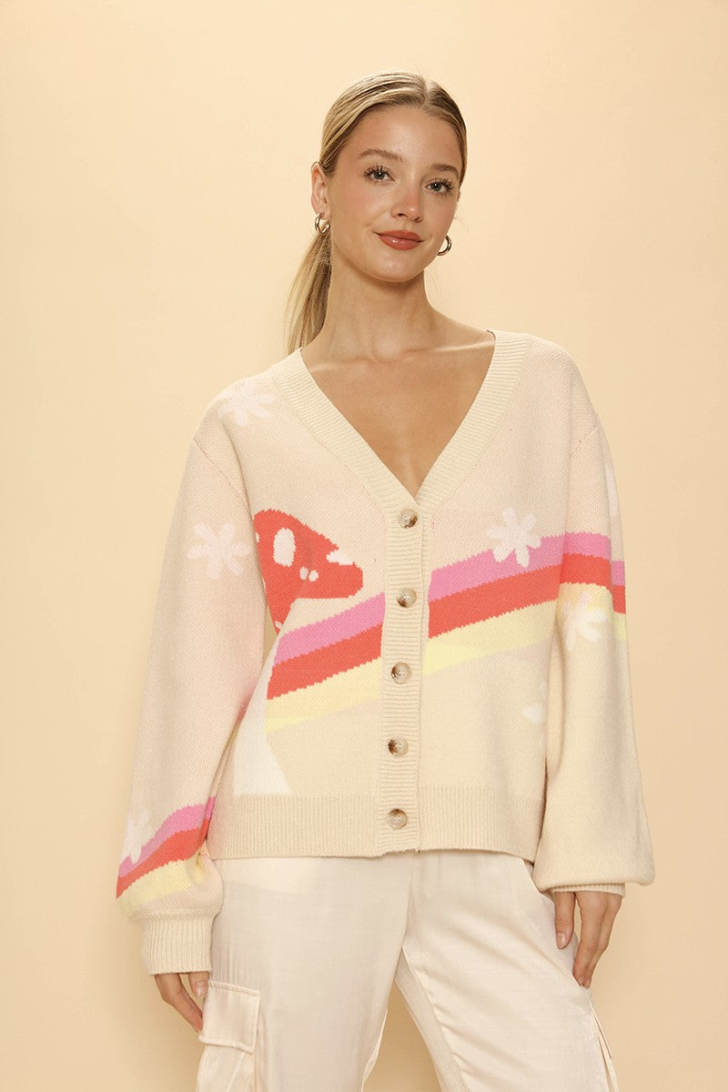 Retro stripe mushroom knit cardigan Miss Sparkling