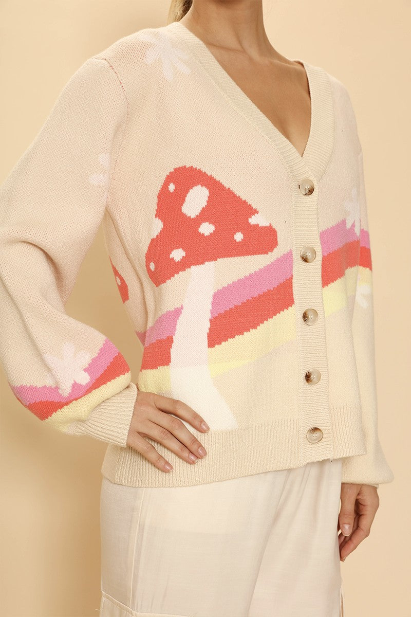 Retro stripe mushroom knit cardigan Miss Sparkling