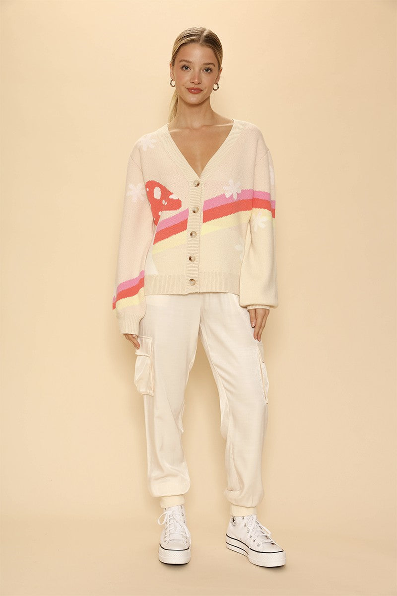 Retro stripe mushroom knit cardigan Miss Sparkling