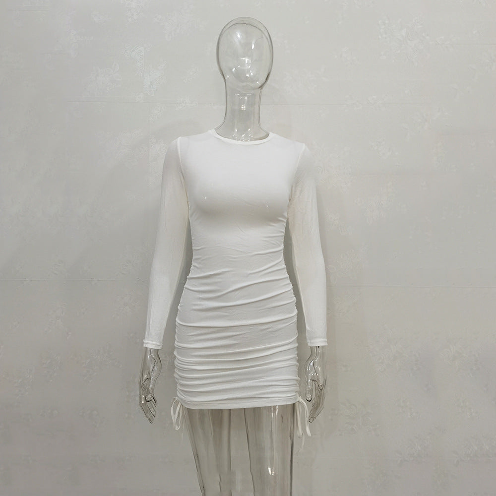 Women Sexy Sunken Stripe Long Sleeve Drawstring Adjustable Dress Women Clothing Bella Mia