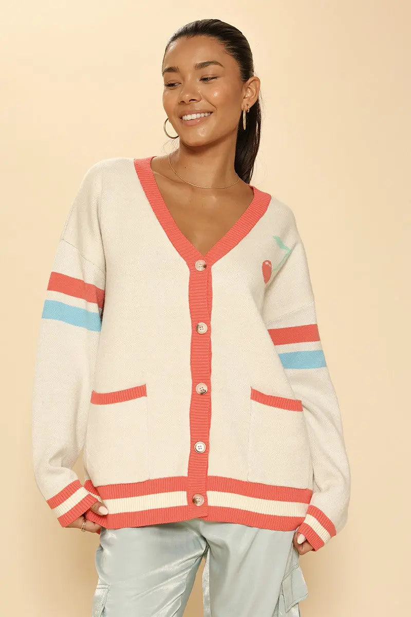 Oversized cherry varsity cardigan Miss Sparkling