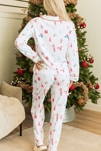 Festive Collared Neck Top and Pant Set for Cozy Lounging