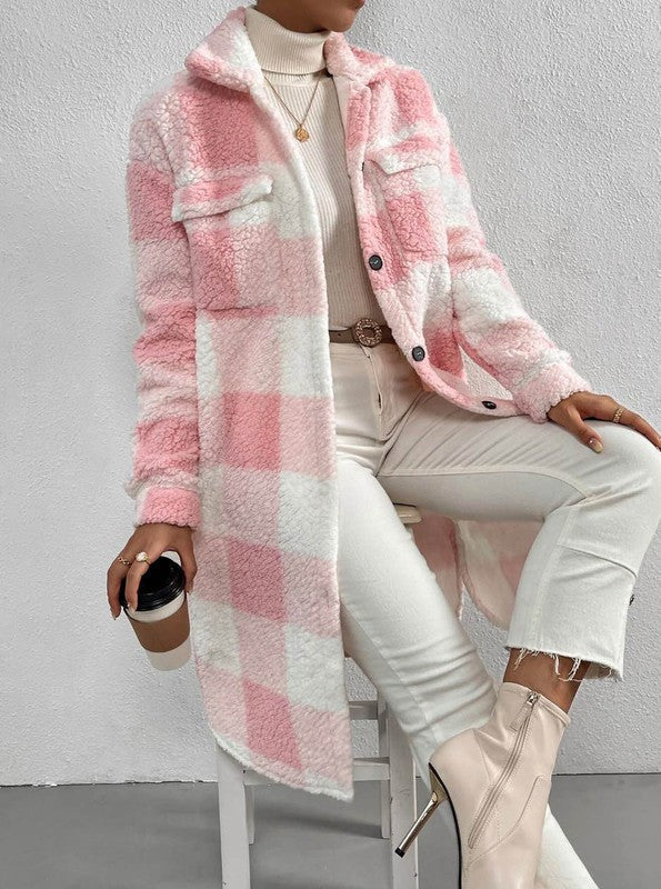 Sherpa plaid long coat Miss Sparkling