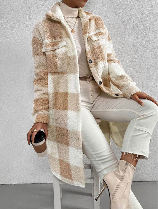 Sherpa plaid long coat Miss Sparkling
