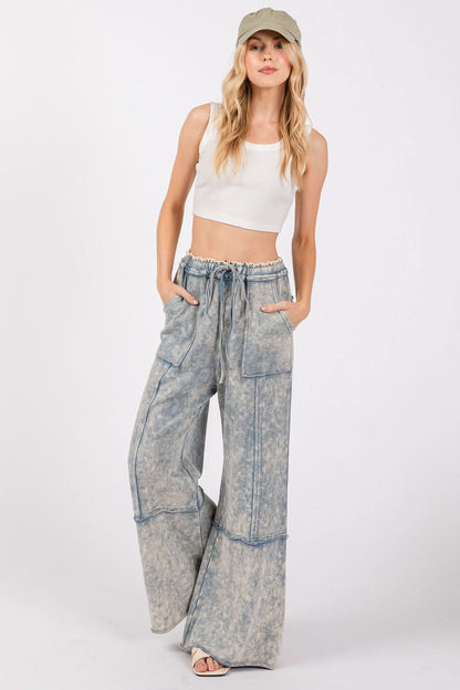 SAGE + FIG Mineral Washed Terry Wide Leg Pants