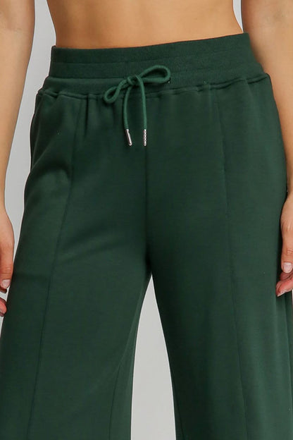 Chic Drawstring Wide Leg Opaque Pants with Pockets