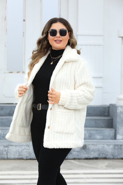 Fuzzy Collar Plus Size Jacket