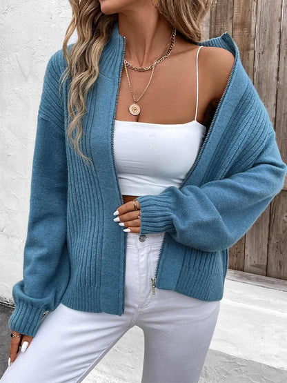 Cozy zip cardigan - long sleeves, acrylic blend