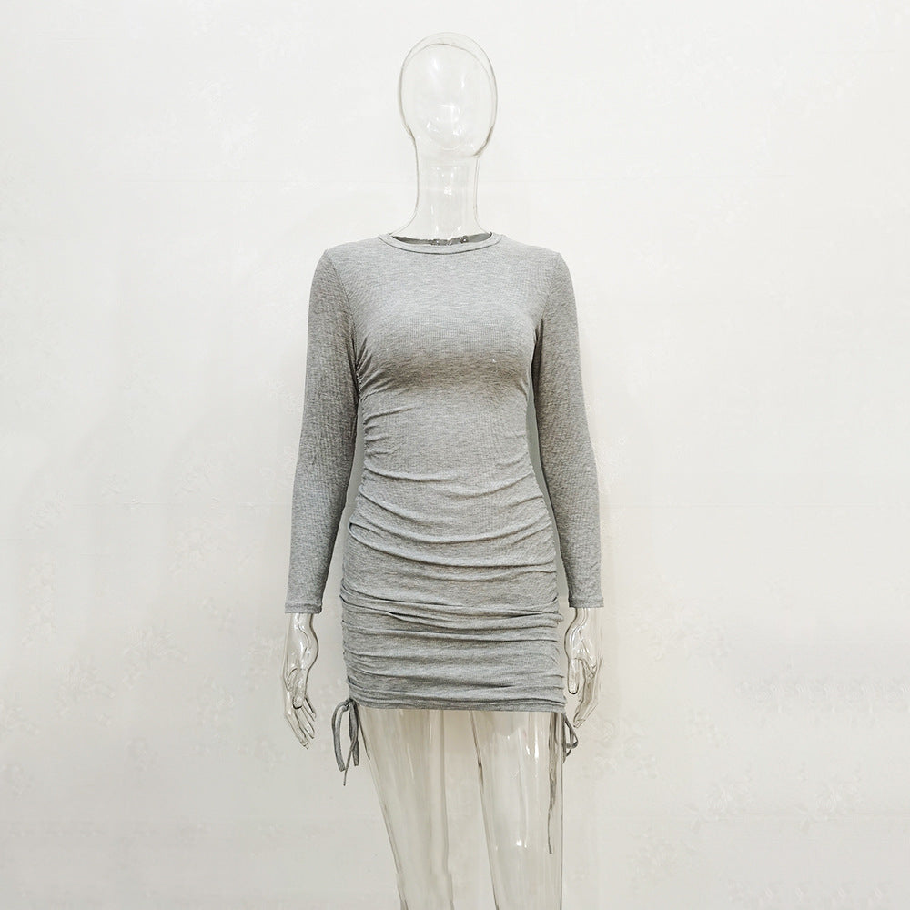 Women Sexy Sunken Stripe Long Sleeve Drawstring Adjustable Dress Women Clothing Bella Mia