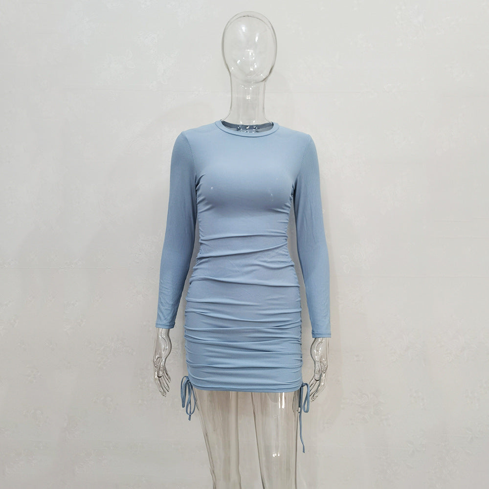 Women Sexy Sunken Stripe Long Sleeve Drawstring Adjustable Dress Women Clothing Bella Mia