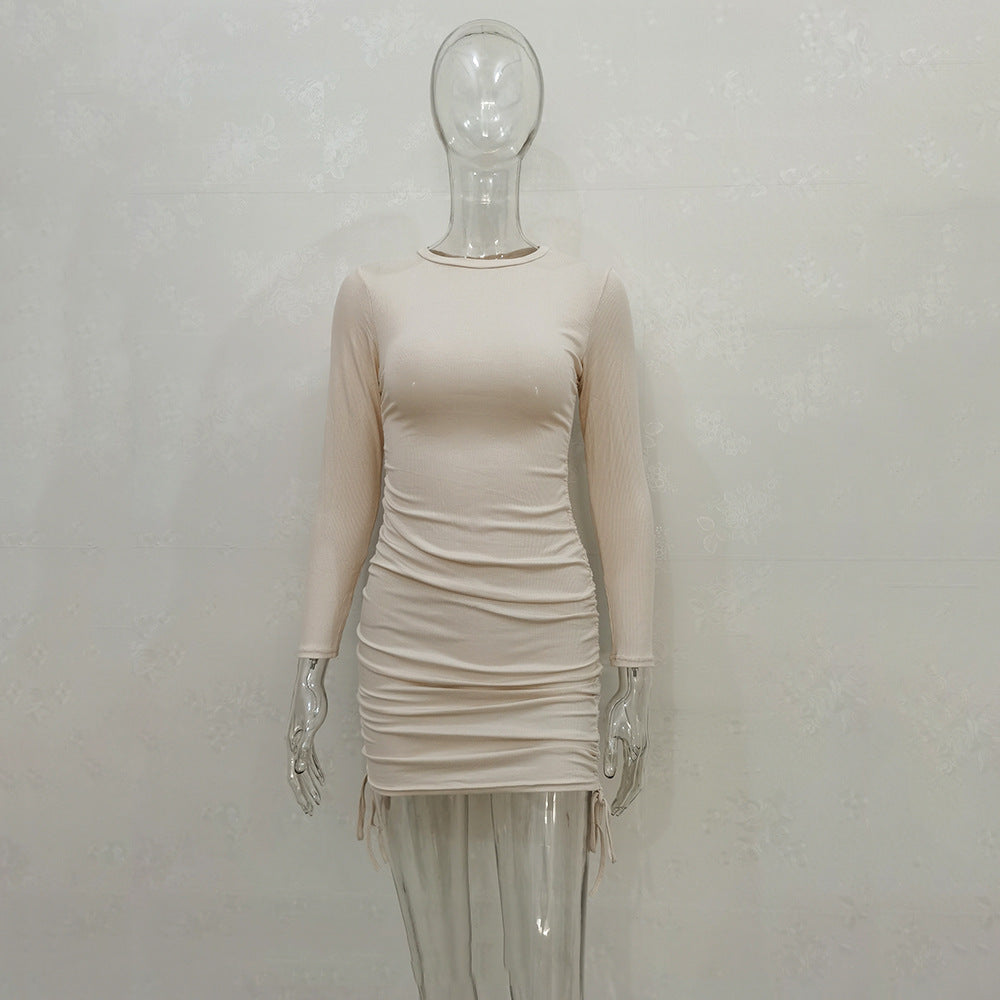 Women Sexy Sunken Stripe Long Sleeve Drawstring Adjustable Dress Women Clothing Bella Mia