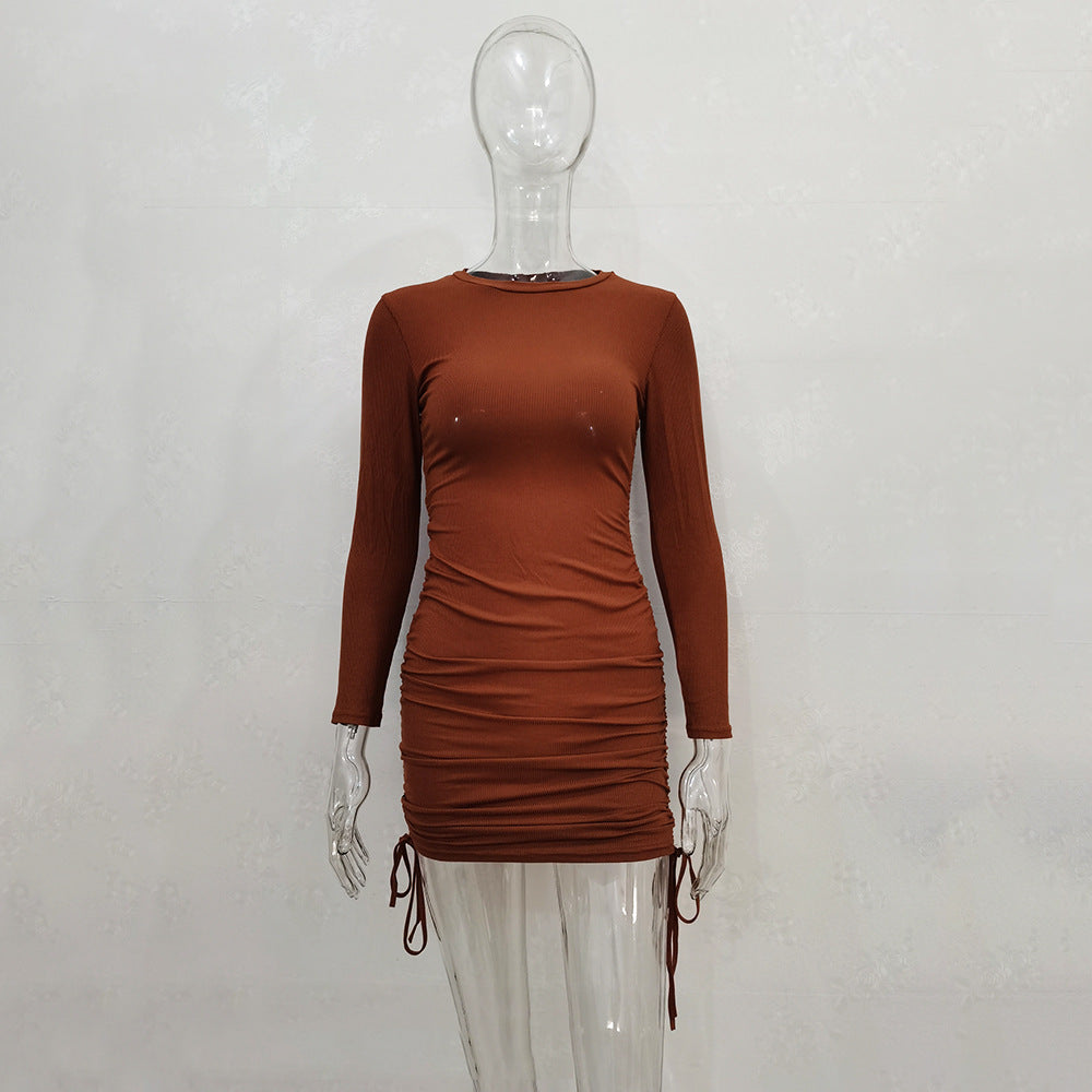 Women Sexy Sunken Stripe Long Sleeve Drawstring Adjustable Dress Women Clothing Bella Mia