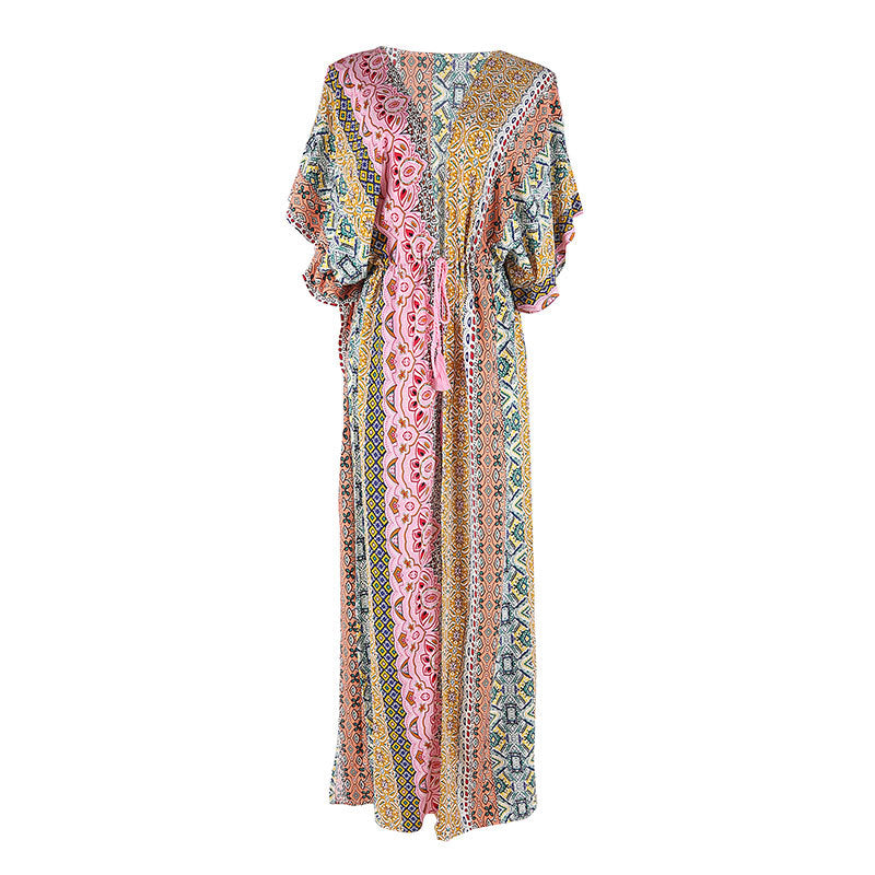 Rayon Printed Beach Jacket Vacation Loose Mid Length Sun Protection Cardigan Bikini Swimsuit Outwear Blouse Bella Mia