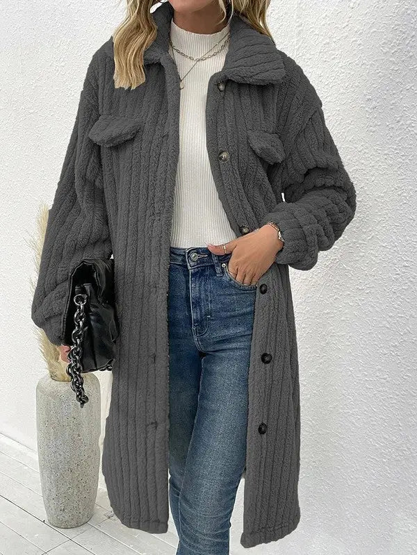 Longline Sherpa Coat With Relaxed Fit In Solid Color For Winter Warmth Miss Sparkling