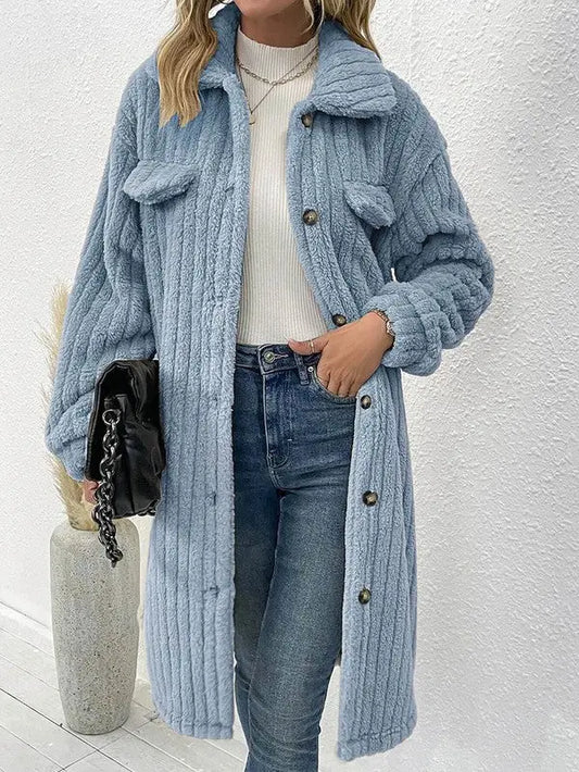 Longline Sherpa Coat With Relaxed Fit In Solid Color For Winter Warmth Miss Sparkling