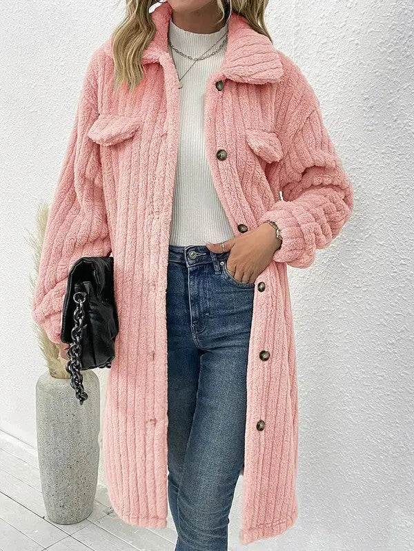 Longline Sherpa Coat With Relaxed Fit In Solid Color For Winter Warmth Miss Sparkling