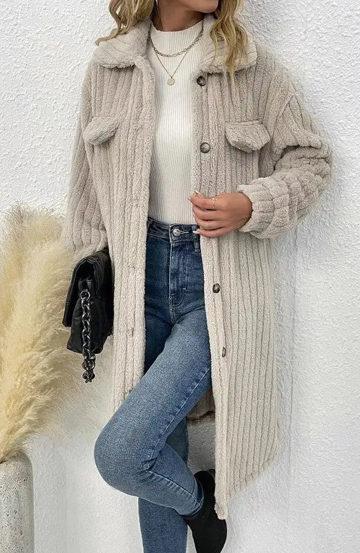 Longline Sherpa Coat With Relaxed Fit In Solid Color For Winter Warmth Miss Sparkling