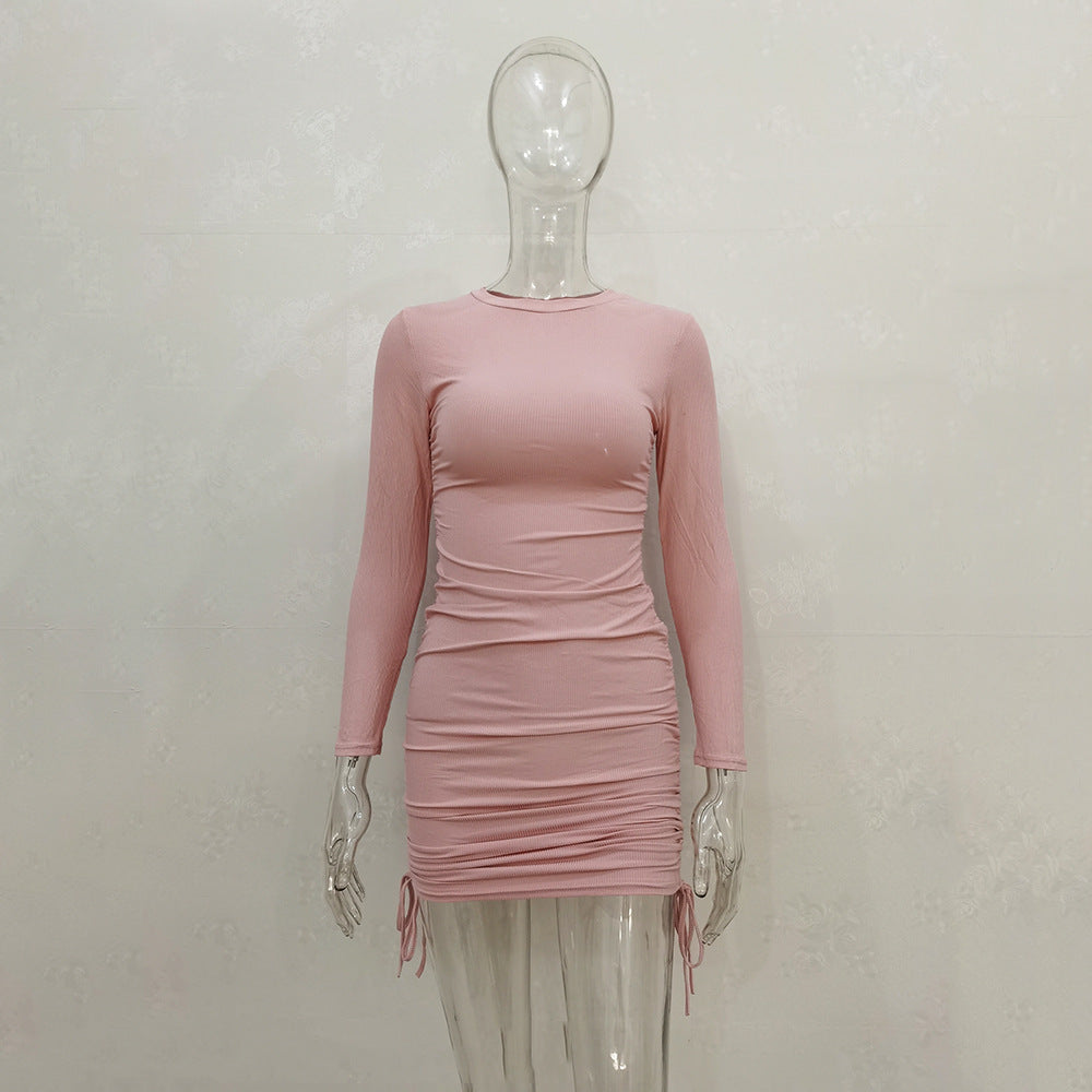 Women Sexy Sunken Stripe Long Sleeve Drawstring Adjustable Dress Women Clothing Bella Mia