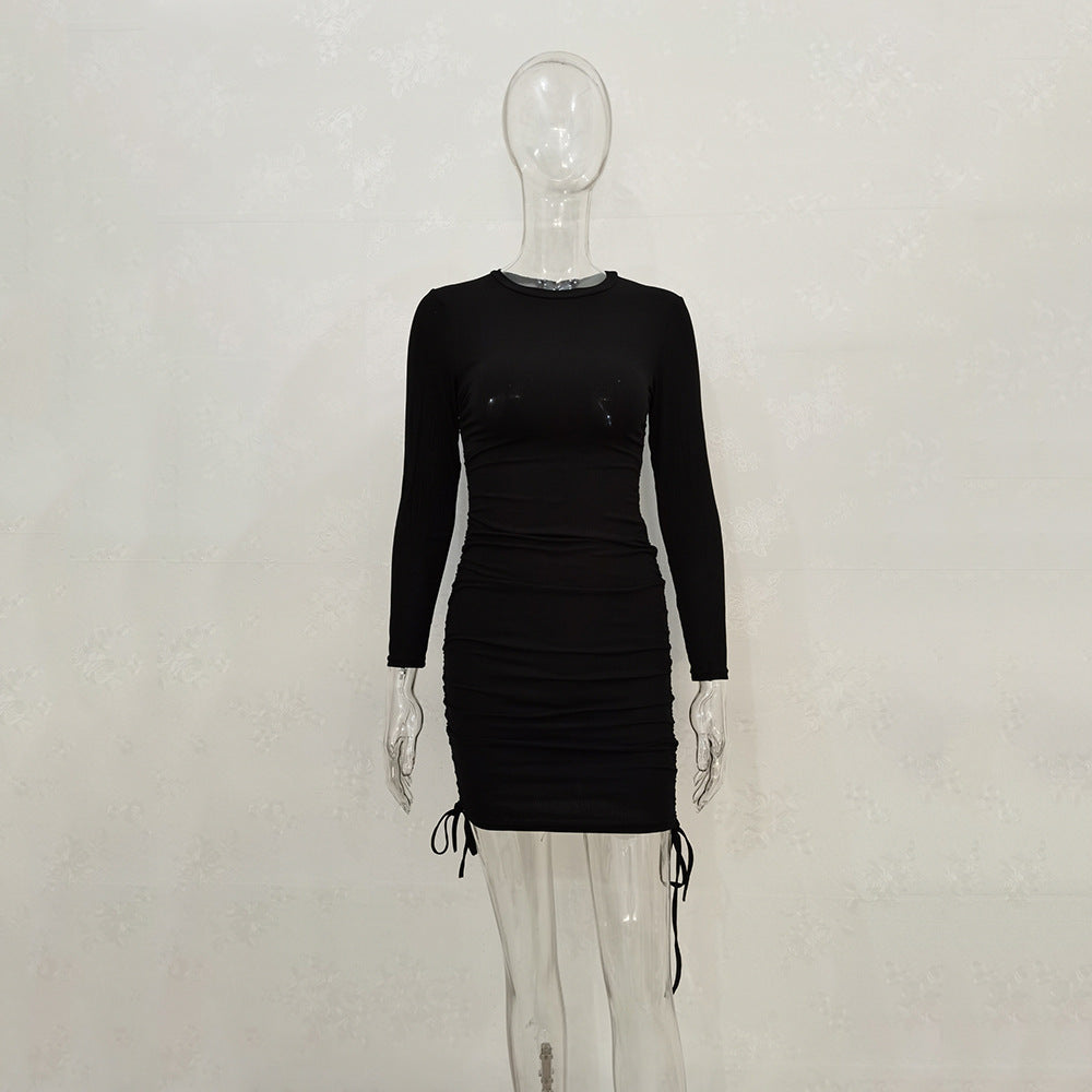 Women Sexy Sunken Stripe Long Sleeve Drawstring Adjustable Dress Women Clothing Bella Mia