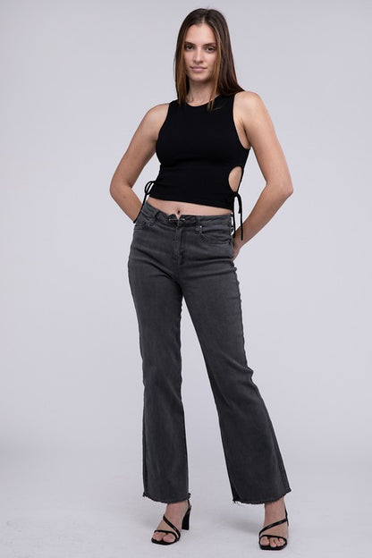 Trendy acid wash frayed hem wide-leg pants