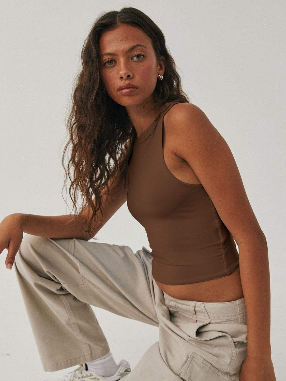 Round Neck Cropped Tank.