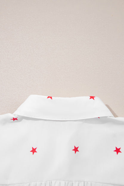 White Little Stars Printed Loose Half Sleeve Shirt for Women