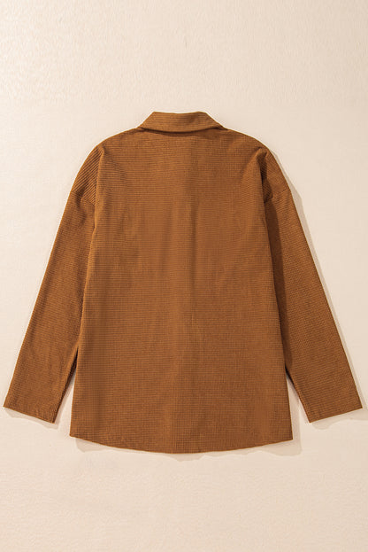 Brown textured shacket with pockets