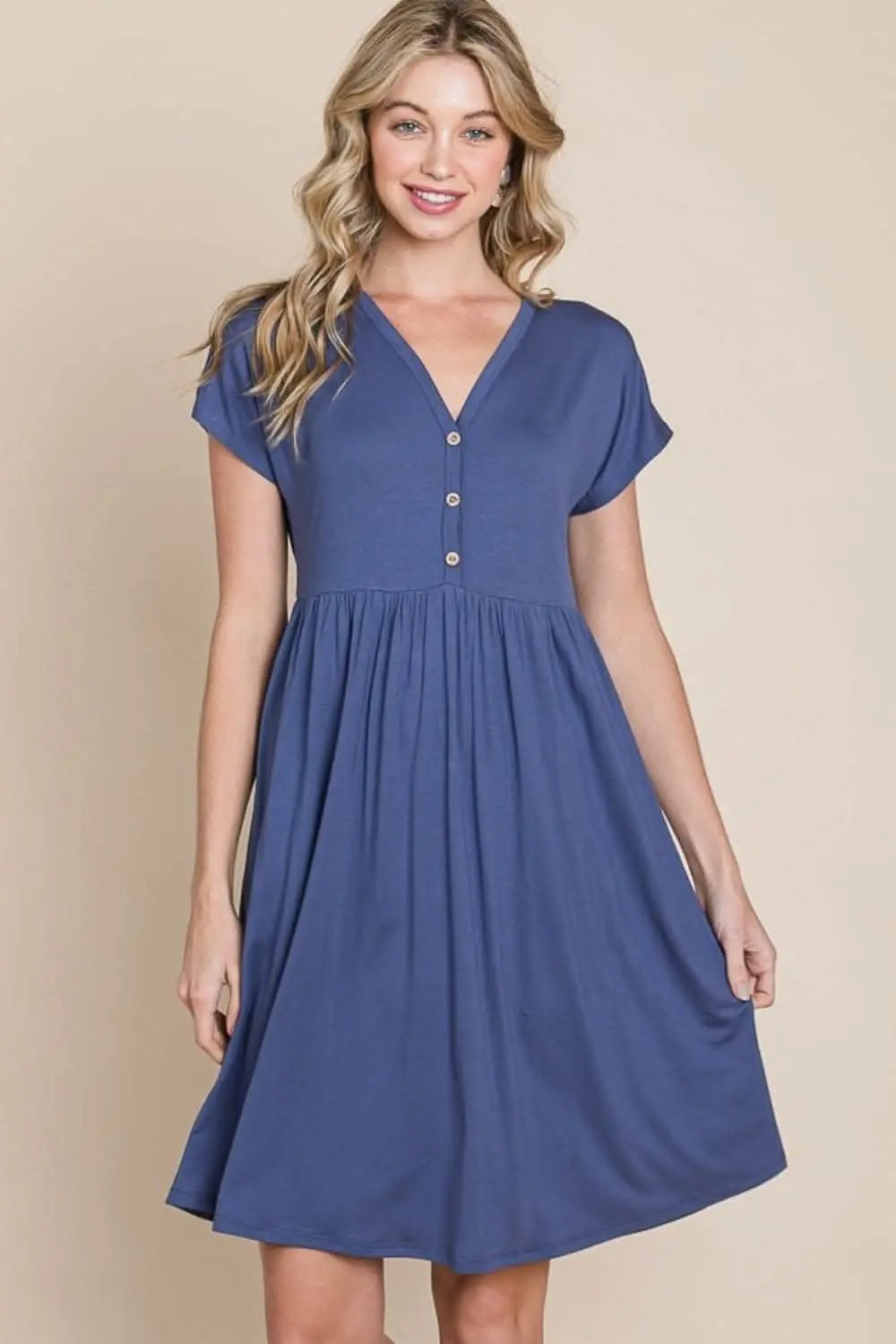 BOMBOM v-neck dress with buttons - Love Salve 