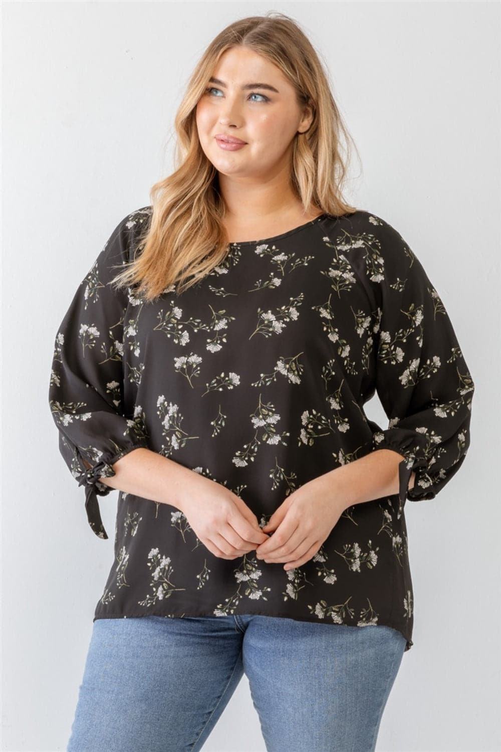 Zenobia Plus Size Floral Round Neck Blouse.