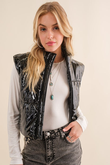 Glossy quilted crop puffer vest