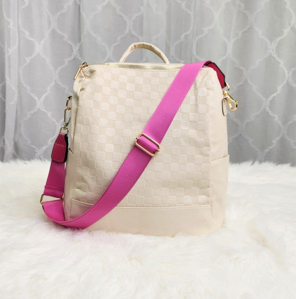 Chaise Checker Backpack Convertible Bag Pink Strap Coco’s Tee Boutique