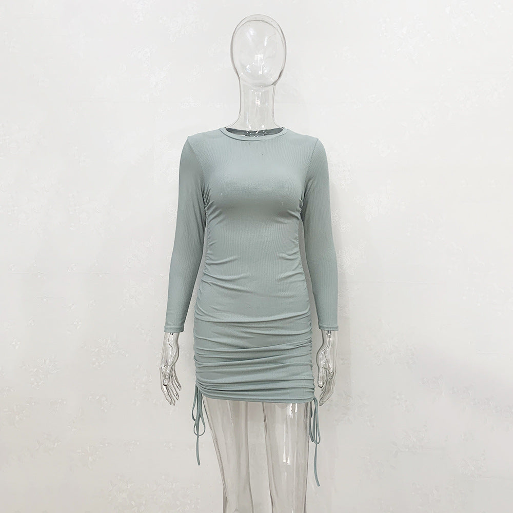 Women Sexy Sunken Stripe Long Sleeve Drawstring Adjustable Dress Women Clothing Bella Mia