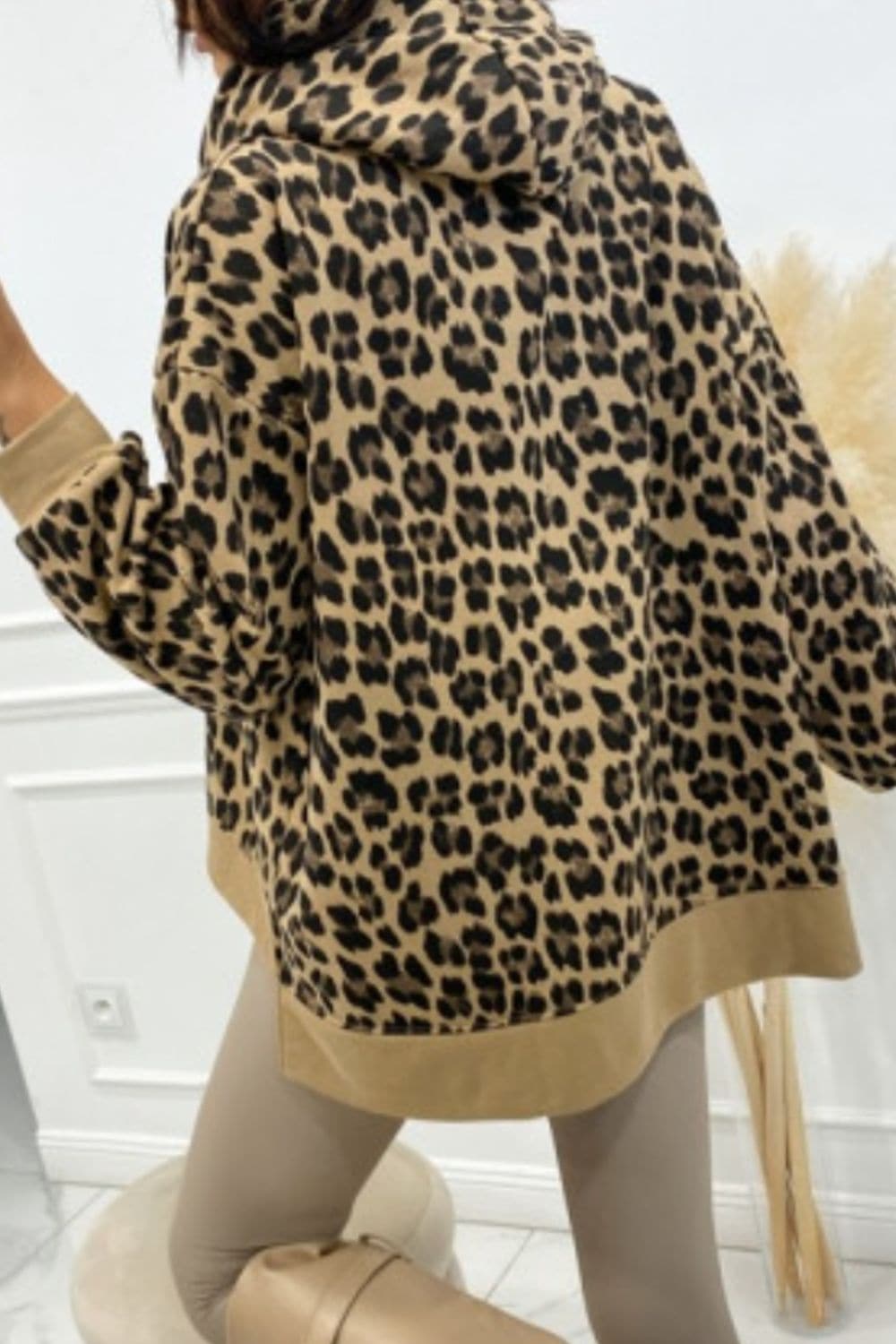 Leopard Dropped Shoulder Hoodie.