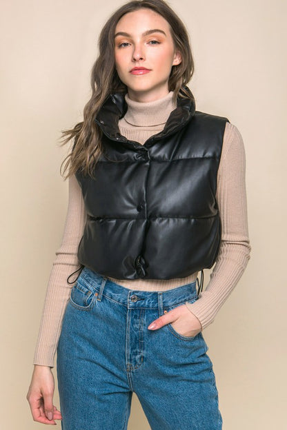 Faux leather puffer vest - trendy style