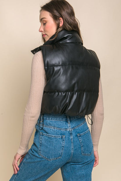 Faux leather puffer vest - trendy style