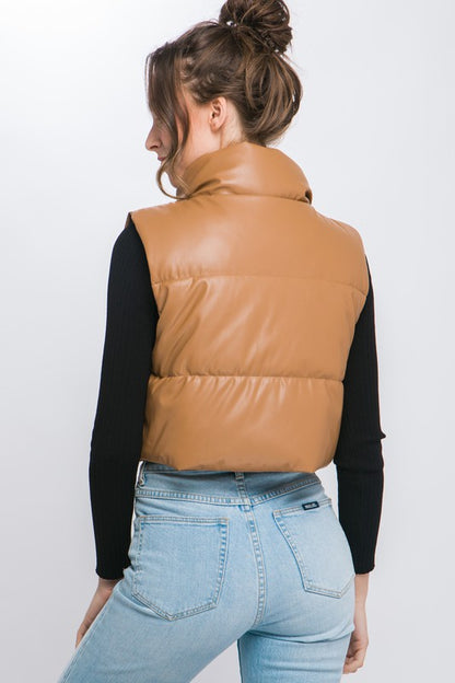 Faux leather puffer vest - trendy style