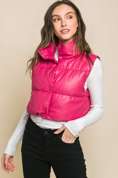 Faux leather puffer vest - trendy style