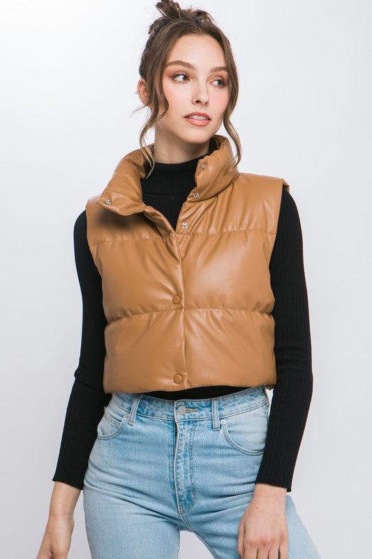 Faux leather puffer vest - trendy style