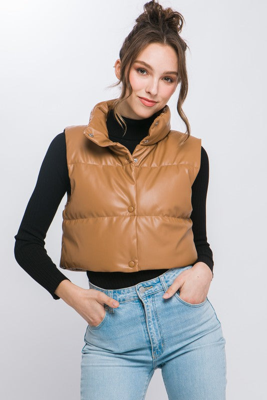 Faux leather puffer vest - trendy style