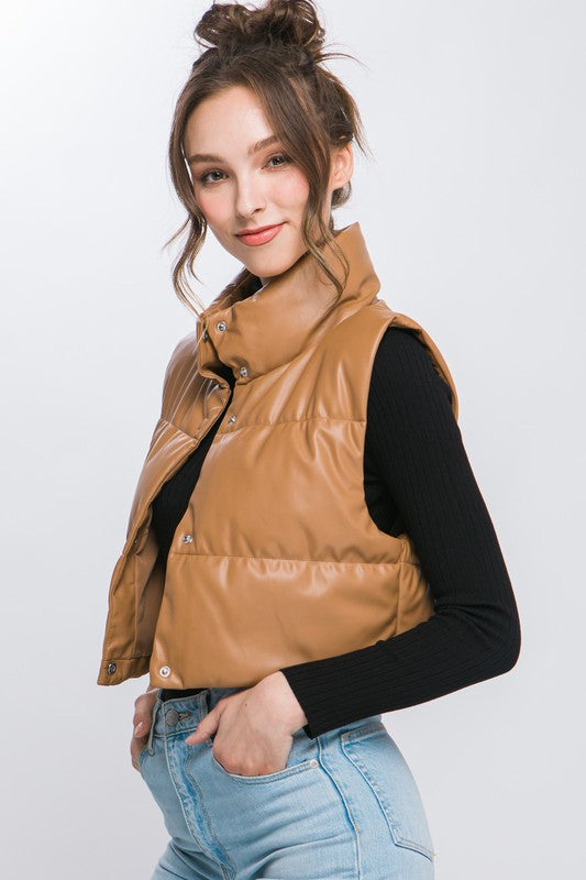 Faux leather puffer vest - trendy style