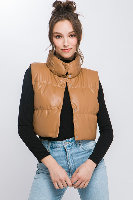 Faux leather puffer vest - trendy style