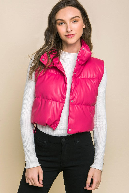 Faux leather puffer vest - trendy style