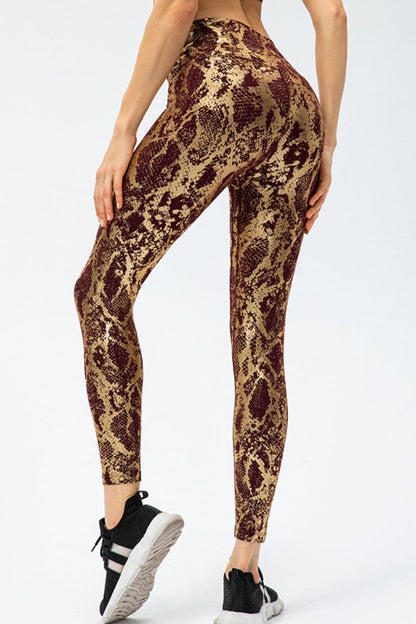 Animal Print Slim Fit Wide Waistband Long Sports Pants.