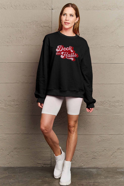 Simply Love Full Size DECK THE HALLS Graphic Sweatshirt.