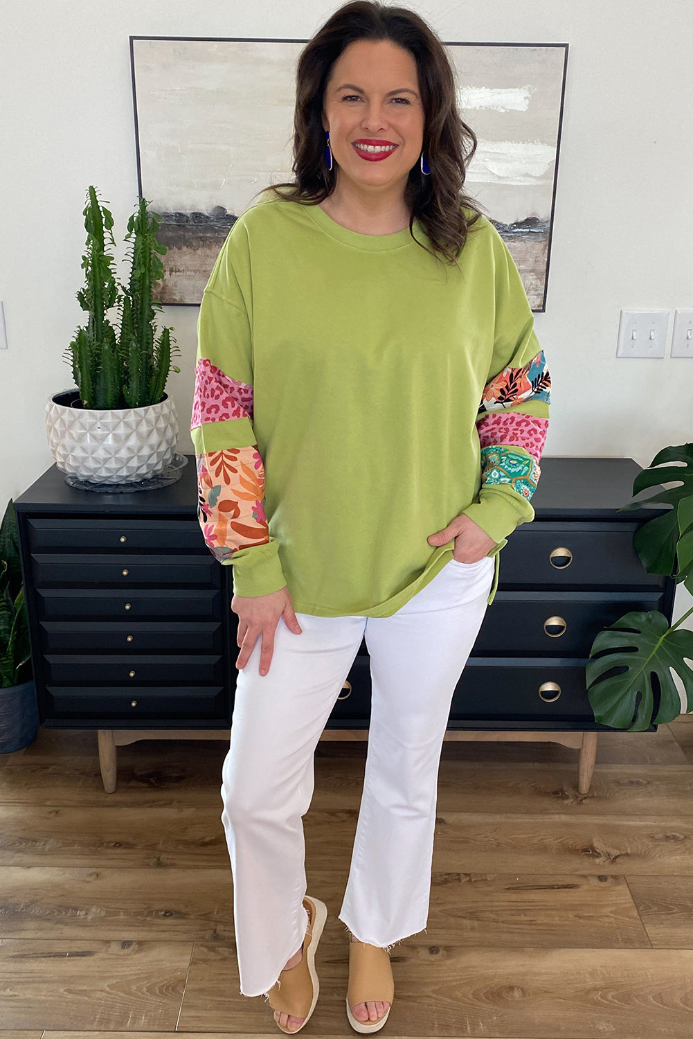 Chic green plus size split sweatshirt