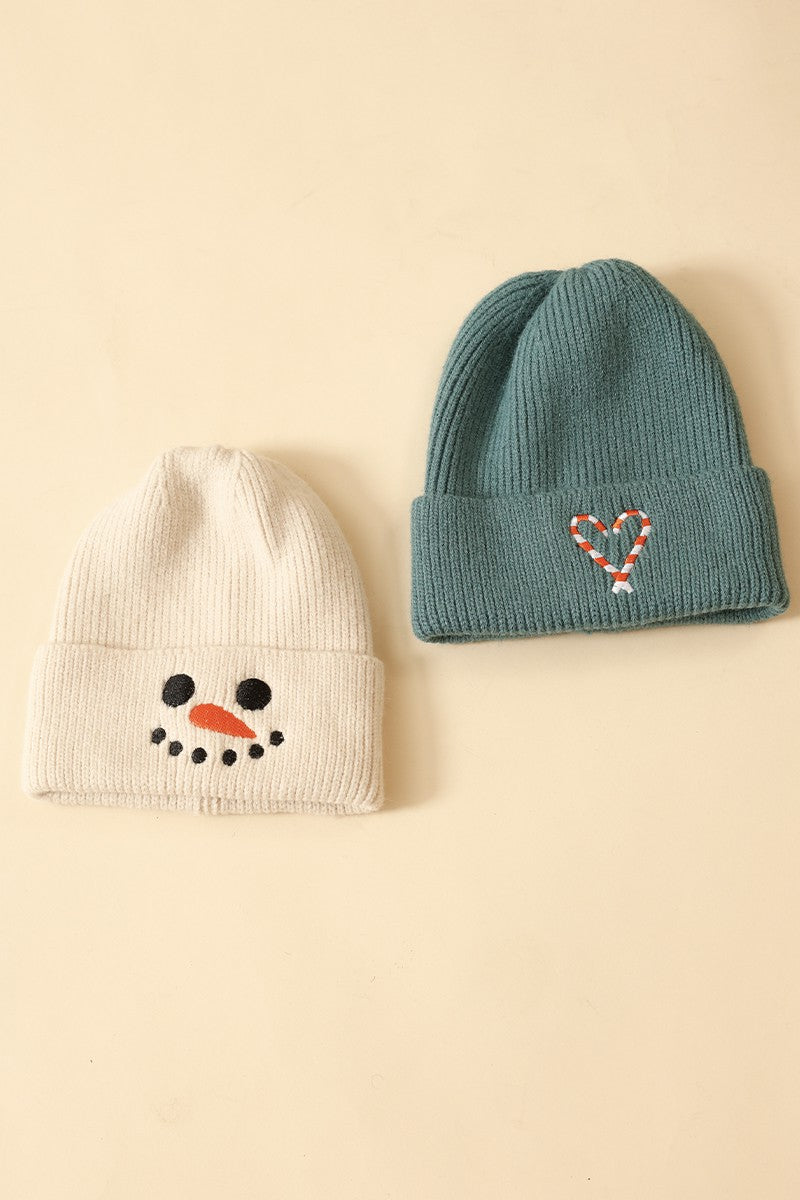 Novelty Holiday Beanies Rib Knit Beanie Embroidered Graphic