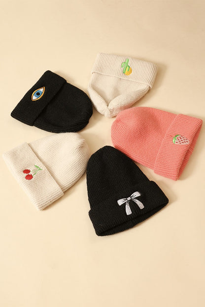 Novelty Rib Knit Beanie With In House Embroidered Graphic